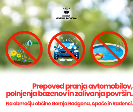 OBČINE GORNJA RADGONA, APAČE IN RADENCI – Prepoved pranja avtomobilov, polnjenja bazenov in zalivanja površin