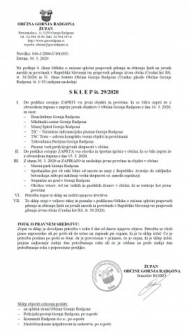 SKLEP-začasna prepoved gibanja na javnih mesti in površinah-30.03.2020