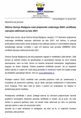 Informacija o prejemu srebrnega ISSO certifikata razvojne odličnosti-15.01.2021