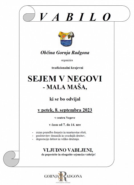 Vabilo in plakat Mala maša v Negovi 2023